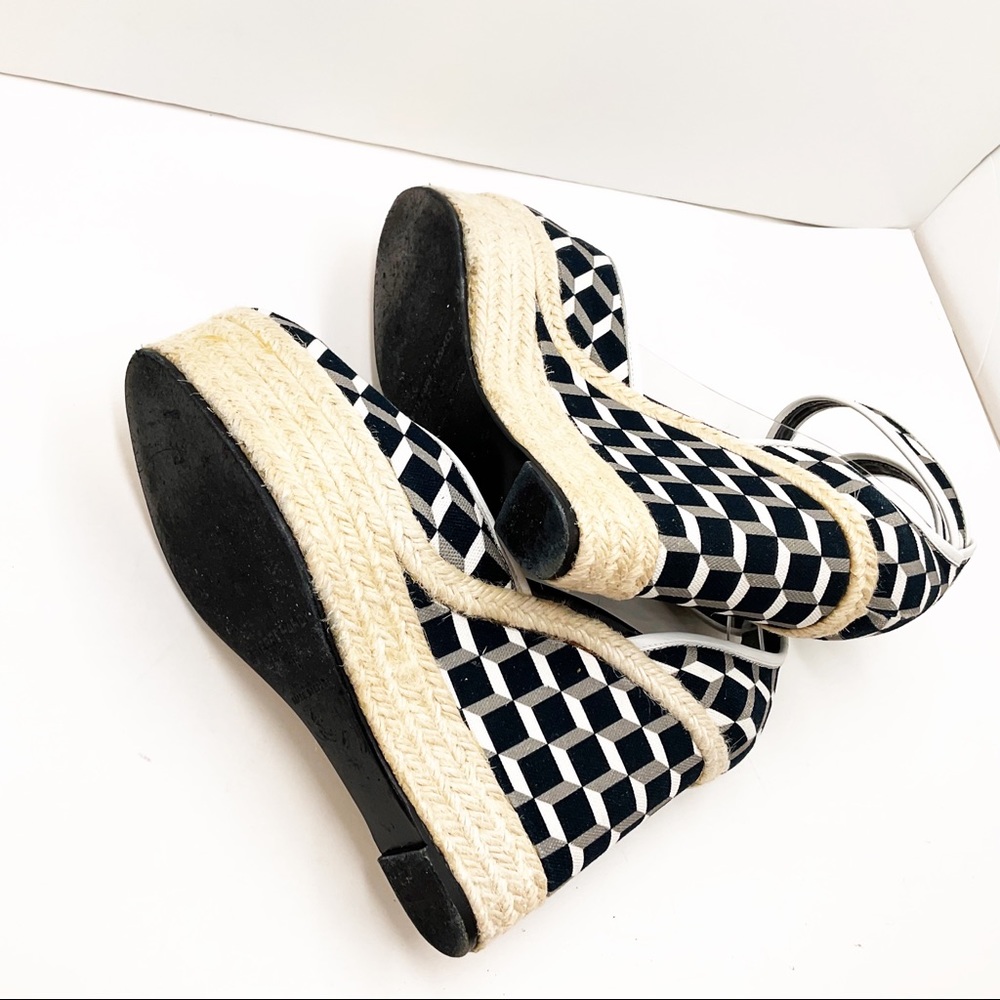 {Pierre Hardy} Canvas & Leather Cubed Print Espadrille Wedges - Picture 11 of 16